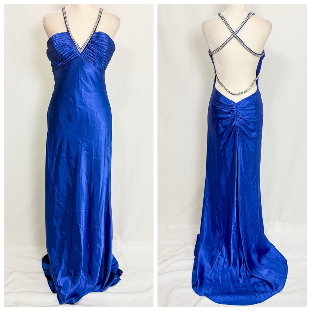 Vintage Y2K Morgan & Co. Royal Blue Backless Prom Dress